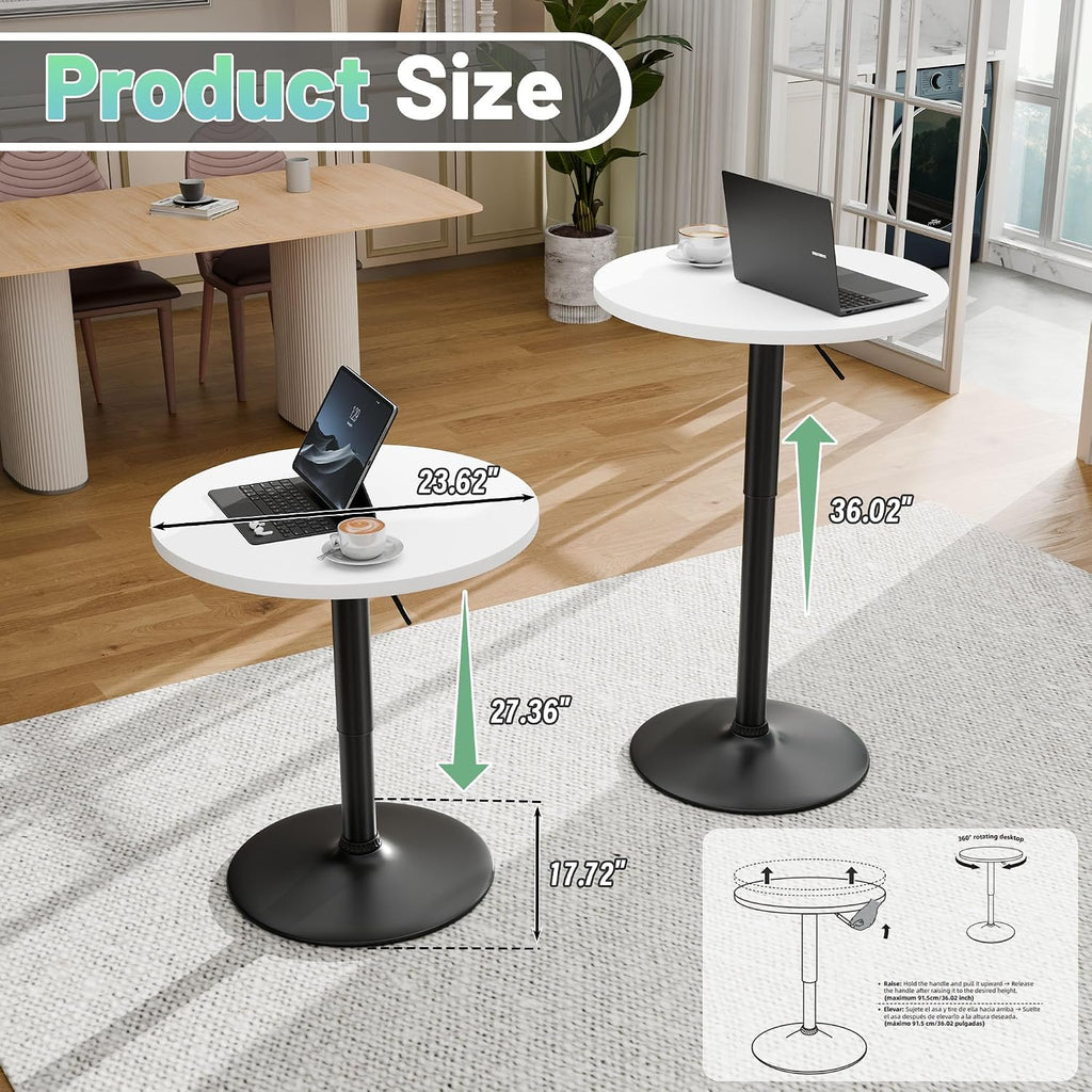furmax bistro pub table height adjustable round bar, side view