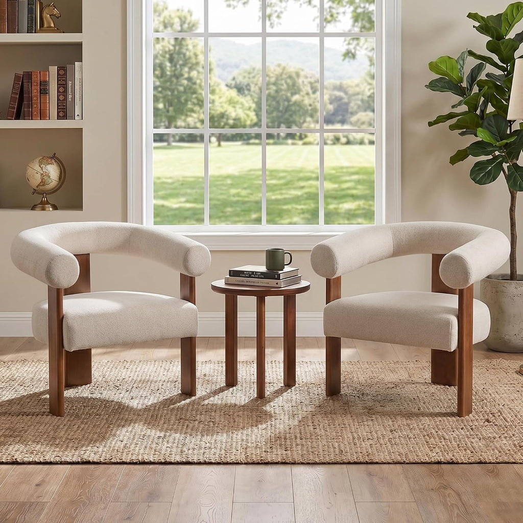 Usaint Upholstered Barrel Accent Chair Set of 2 with Walnut Wood Legs