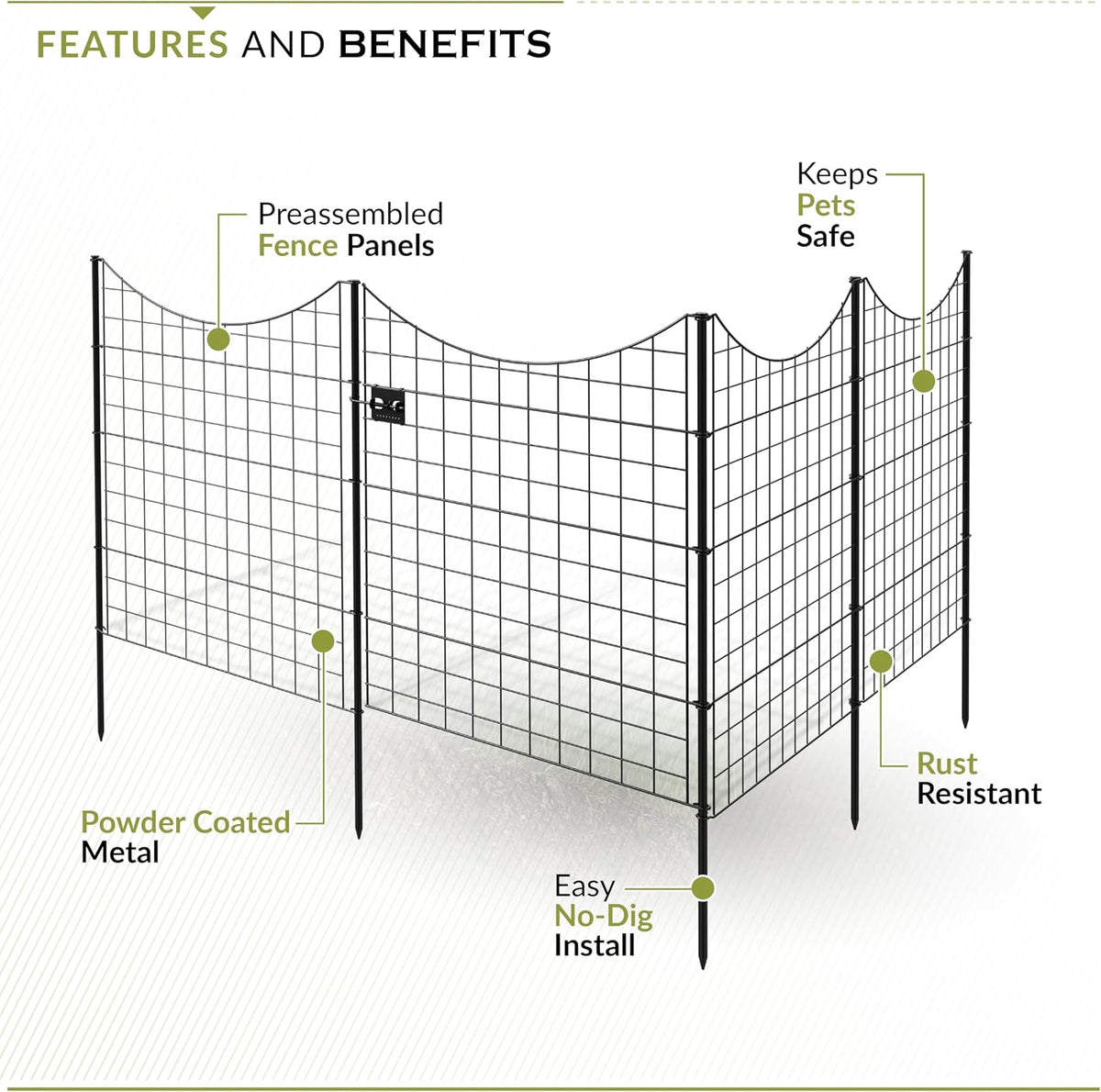 Zippity 39in H Black Metal Fence w/ Gate, DIY Fence Kit