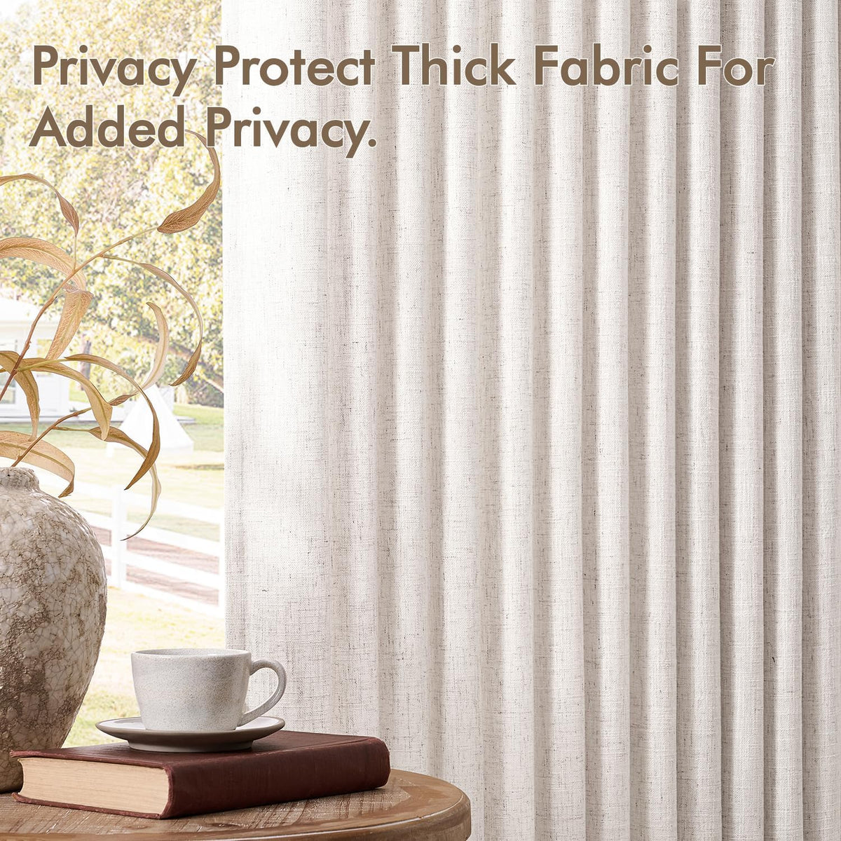 MIULEE Pinch Pleated Linen Curtains 96 Inches Long 2 Panels Natural