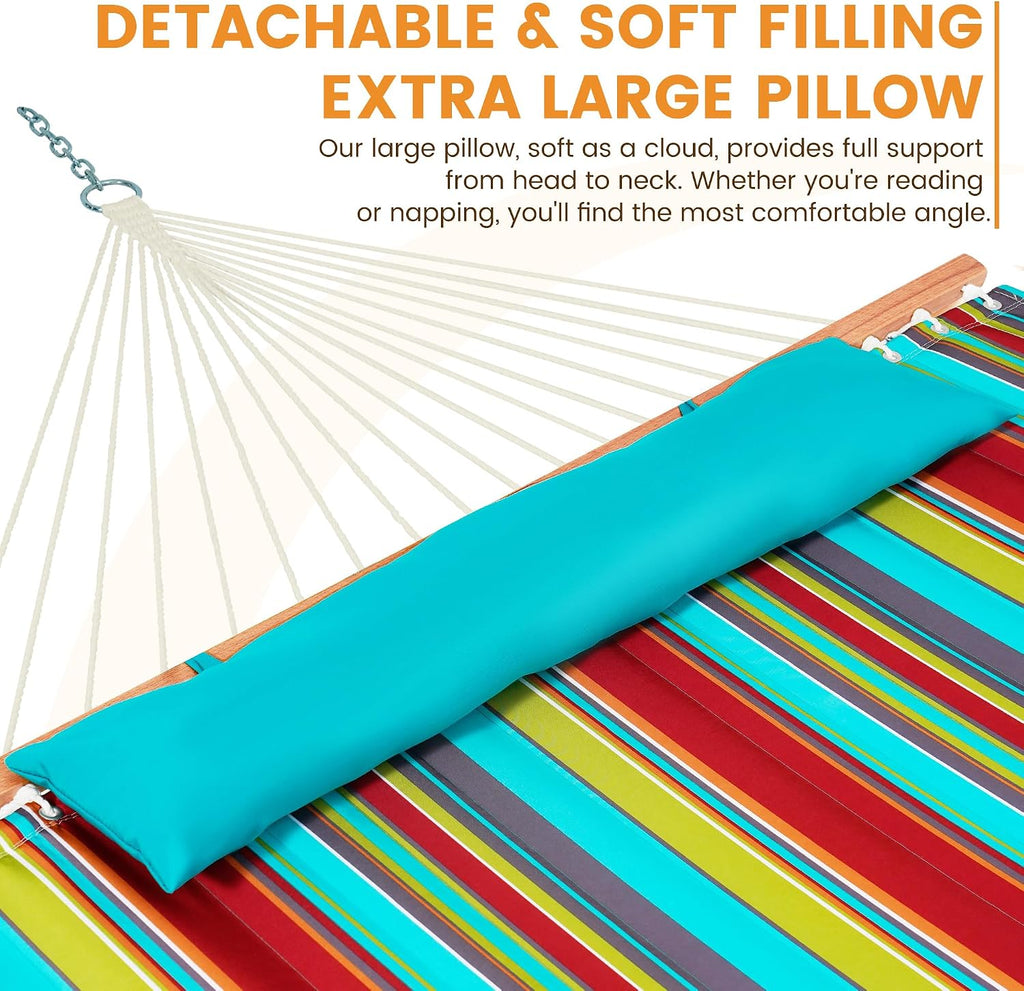 Lazy Daze Double Quilted Hammock with Carabiners & Soft Pillow for Outside
