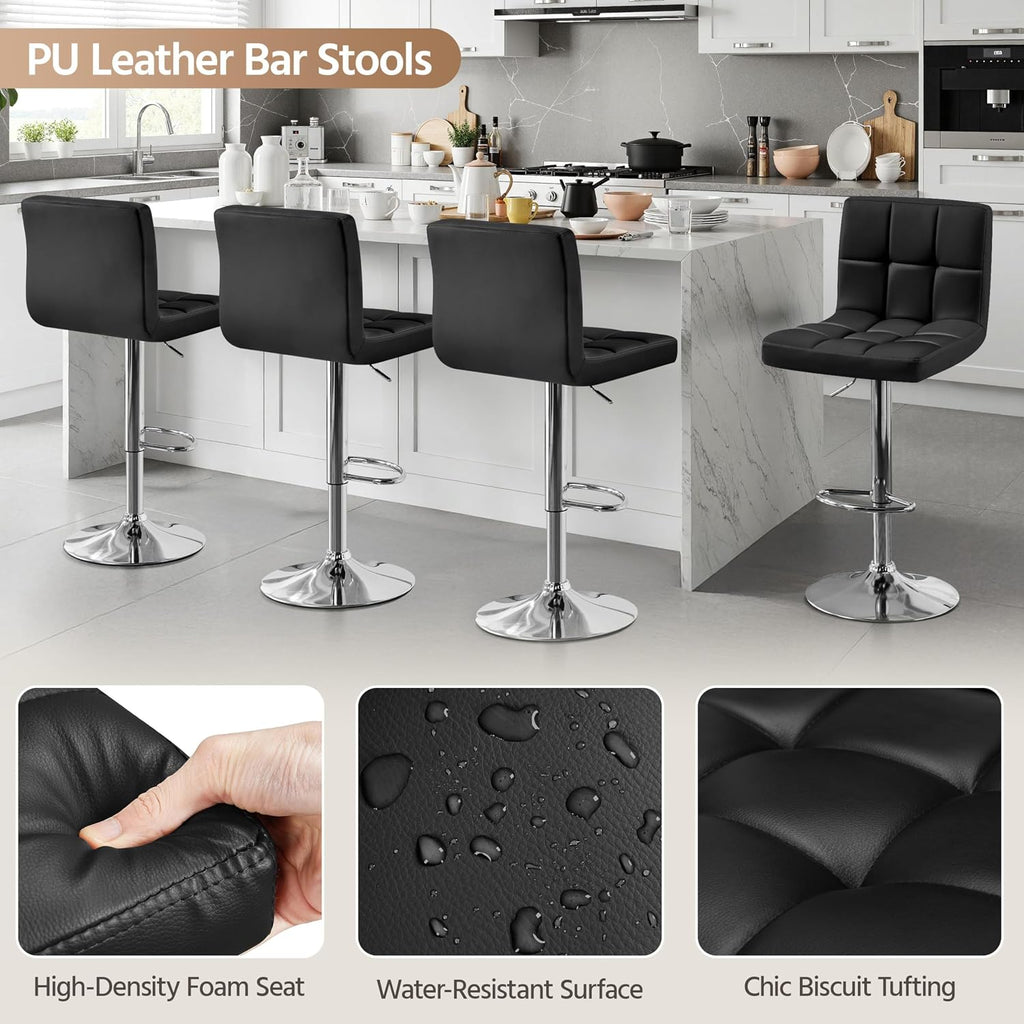 Yaheetech Bar Stools Set of 2 Adjustable Counter Height Barstools Black