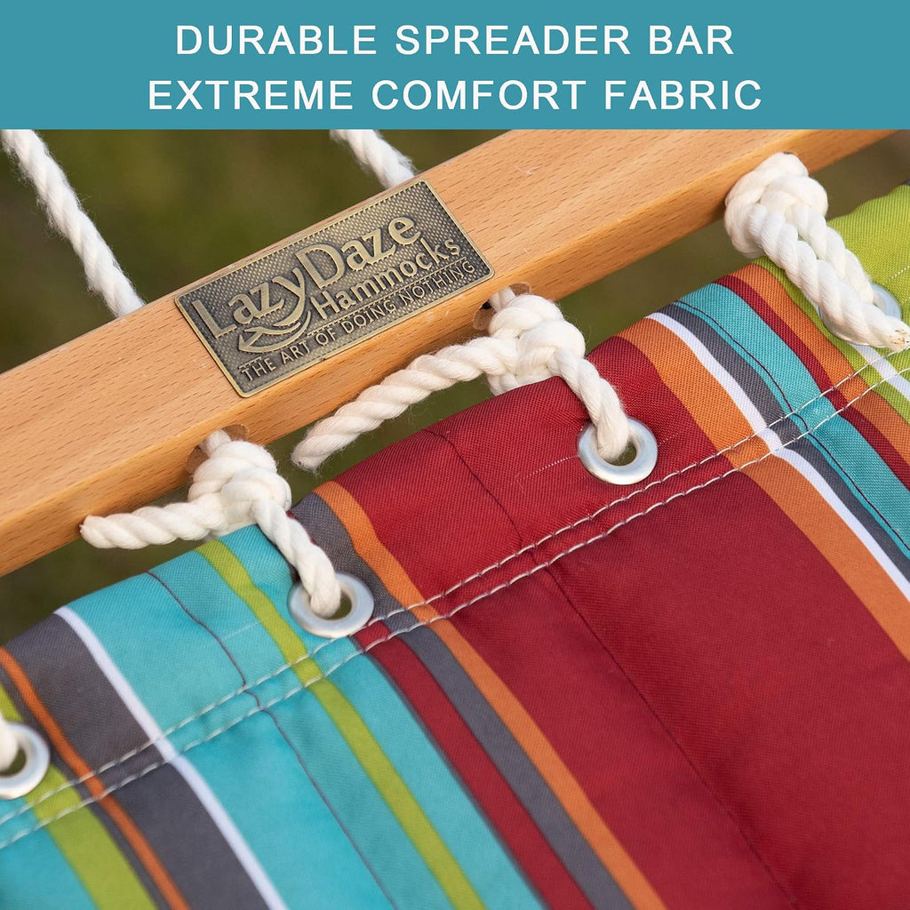 Lazy Daze Double Quilted Hammock with Carabiners & Soft Pillow for Outside