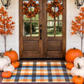 Breling Fall Plaid Door Mat Outdoor Porch Entry, Plaid, Blue and Orange