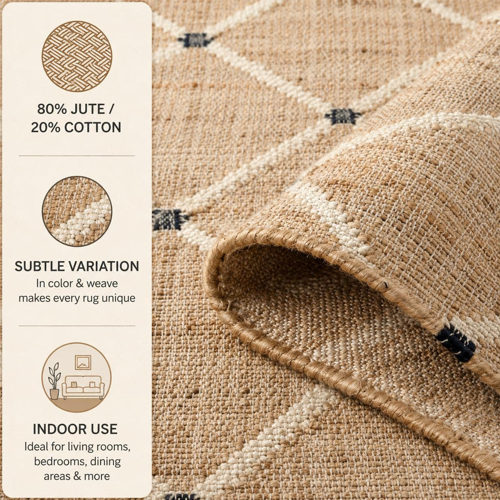 FRELISH DECOR Hand Woven Jute Area Rug 6'x9'- Geometric Design (Natural)