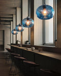 CASAMOTION Glass Pendant Lights Kitchen Island, Marble Blue 8.7 Inch 2 Pack