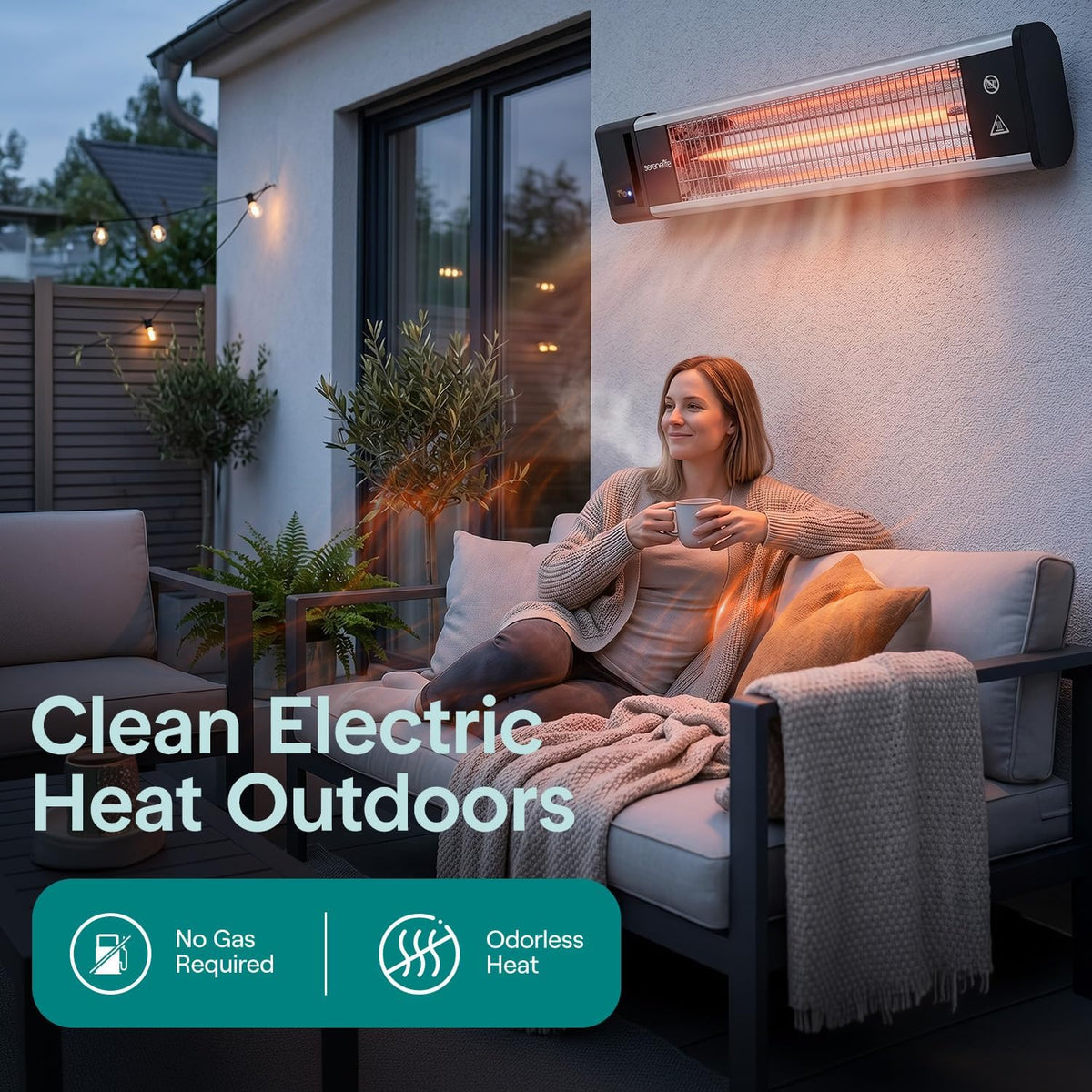 SereneLife Infrared Patio Heater, 1500W, IP65 Approved, Odorless, Wall-Mounted Heater with Remote, Indoor/Outdoor for Patio, Restaurant, Backyard, Garage, Decks