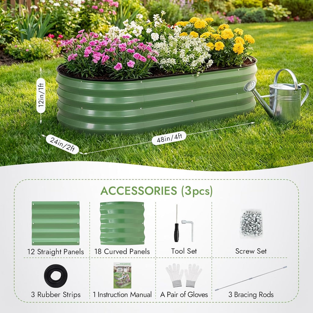 INNO STAGE 3Pcs Galvanized Raised Garden Bed Kit, Outdoor Metal Planter Box