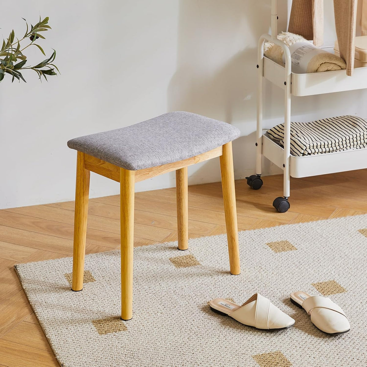 IBUYKE Saddle Cushion Vanity Stool Chair, Piano Bench, Light Gray WBD007NG