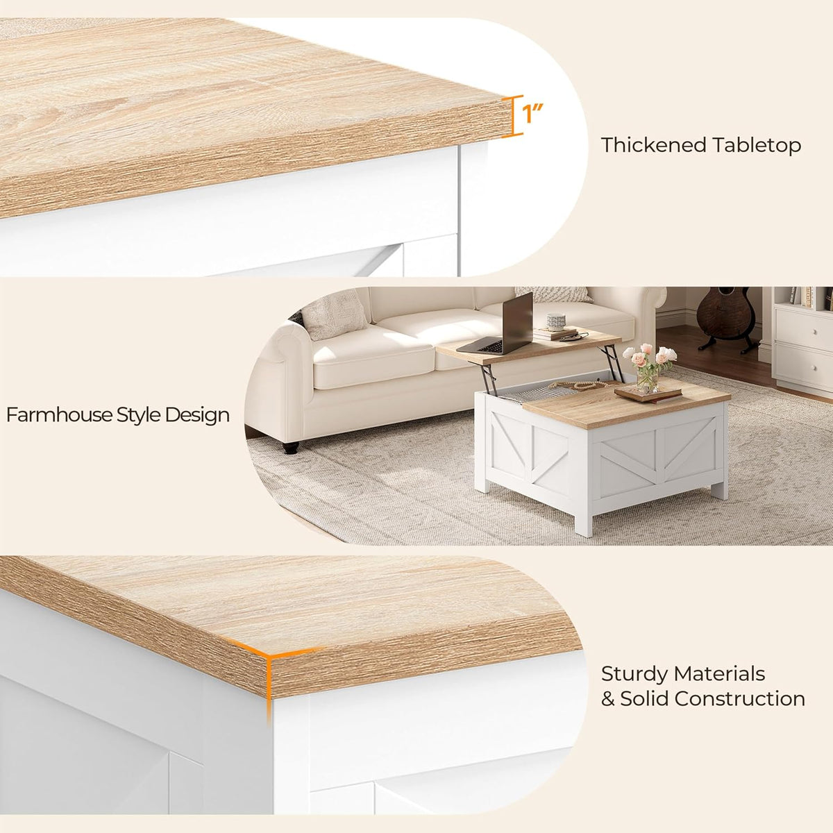 Yaheetech 31.5" Square Lift Top Coffee Table with Storage, White&Light Oak