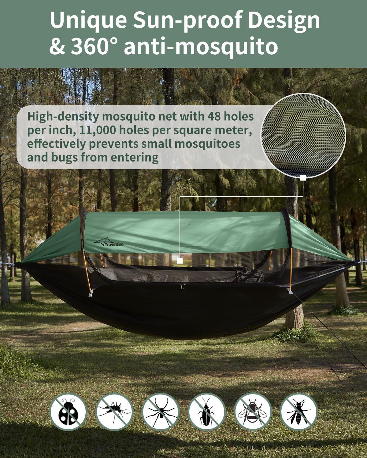 3-in-1 Camping Hammock Tent with Mosquito Net & UV Sunshade