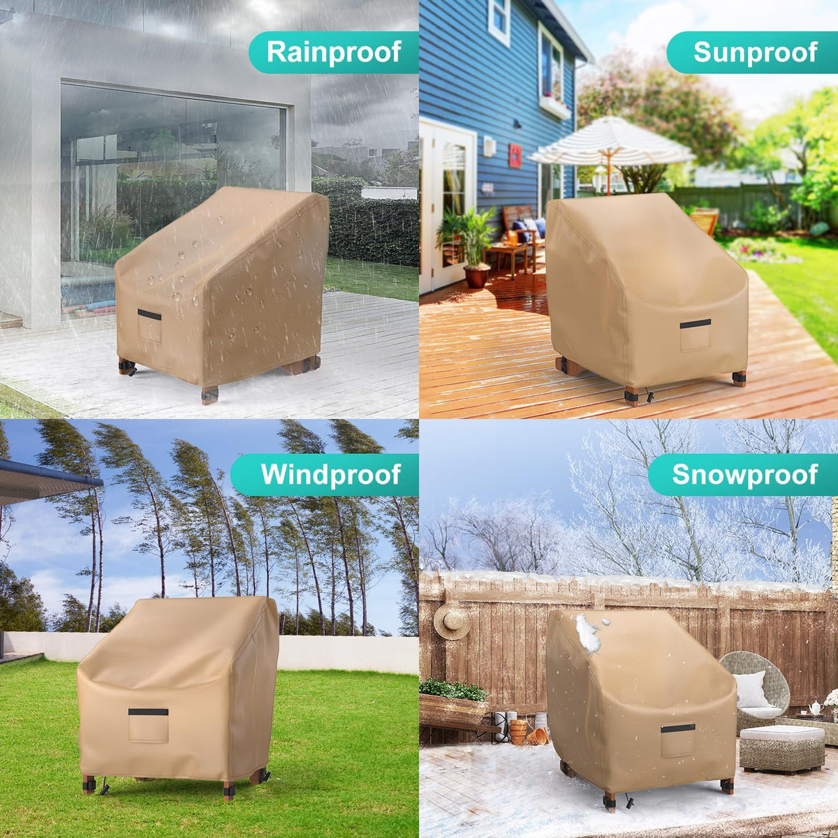 adirondack outdoor chair covers waterproof 33"wx35"dx36"h, brown, front angle view