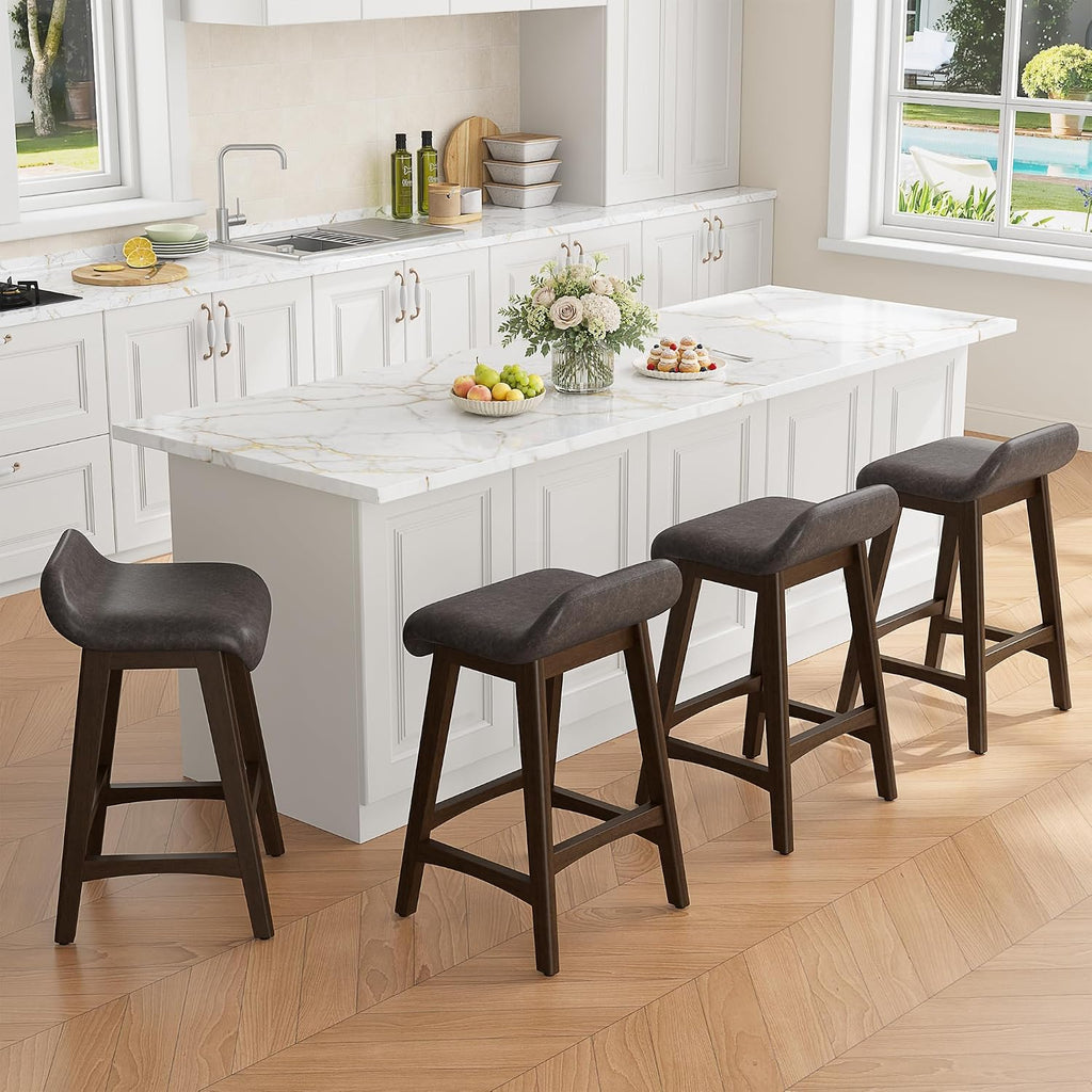 YaFiti 25.6" Counter Height Bar Stools Set of 2, Saddle Stools, Taupe Brown