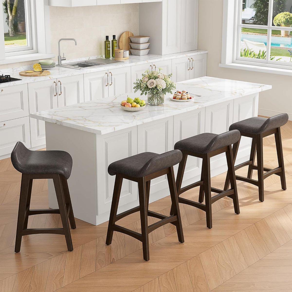 YaFiti 25.6" Counter Height Bar Stools Set of 2, Saddle Stools, Taupe Brown
