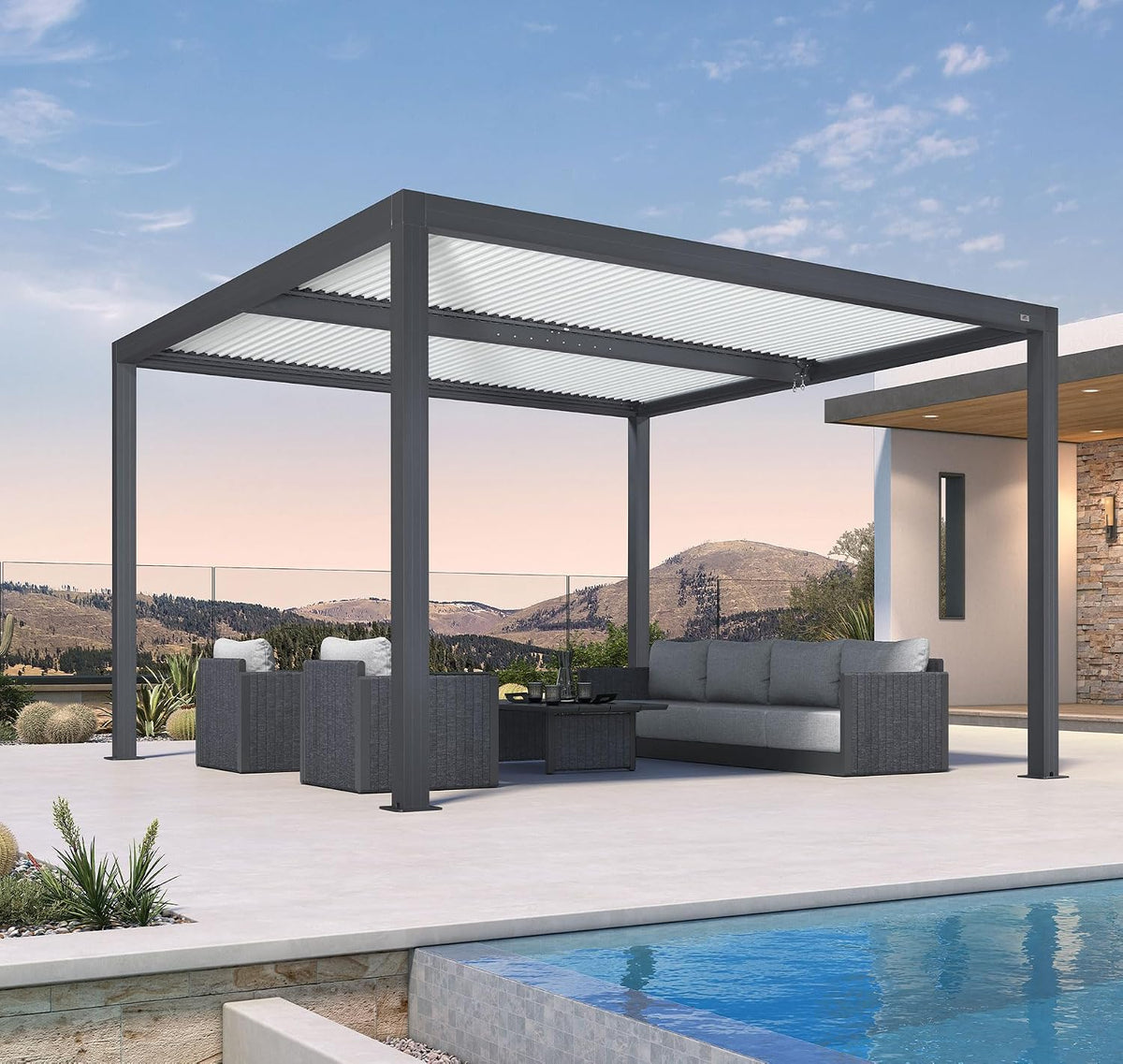 PURPLE LEAF Louvered Pergola 12' x 12' Outdoor Pergola, White Aluminum Roof