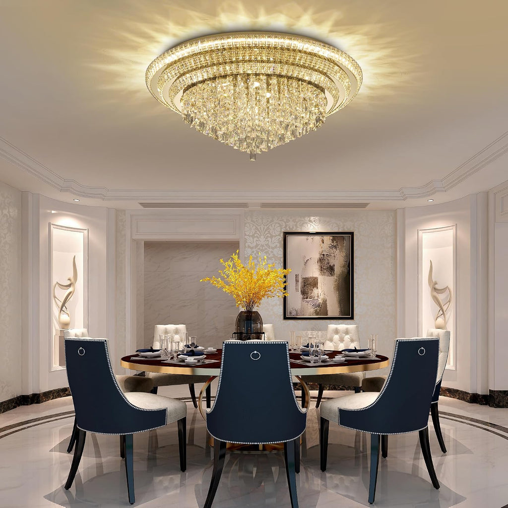 40" Flush Mount Crystal Chandeliers with Remote and APP,Gold Ceiling Lights