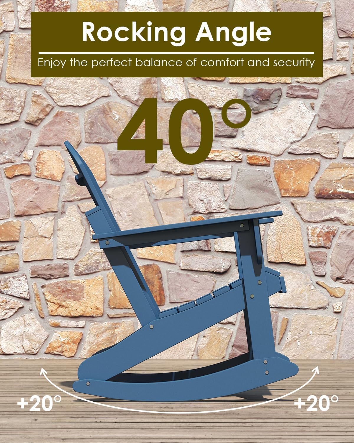GREENVINES Adirondack Rocking Chairs Set of 2, HDPE Outdoor Rockers, Blue