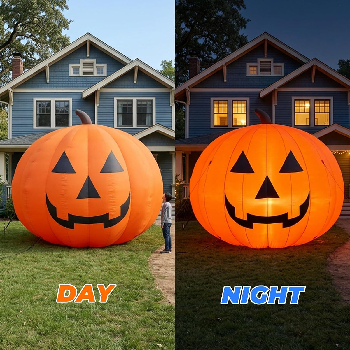 Giant 10Ft Halloween Inflatables Pumpkin Decorations, Blow Up Yard Decorations with 370W Waterproof Air Blower & LED Lights for Commercial Use, Outdoor Yard Lawn Halloween Party