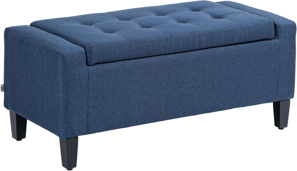 HOMCOM 36" Ottoman with Storage, Lift Top Rubberwood Legs 330 lb Dark Blue