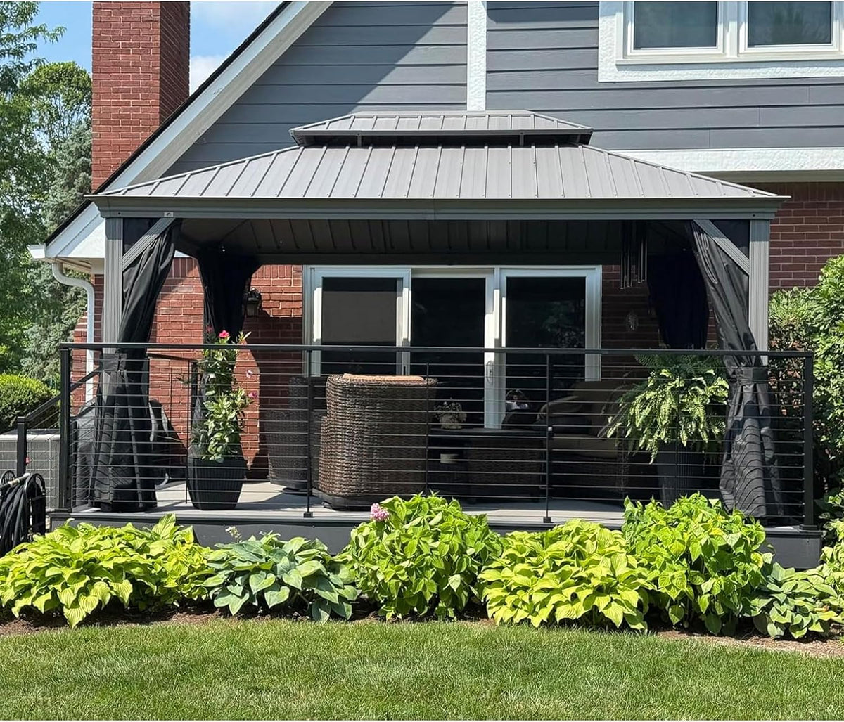 PURPLE LEAF Outdoor Gazebo 11' x 15' Hardtop Gazebo, Hidden Drainage System