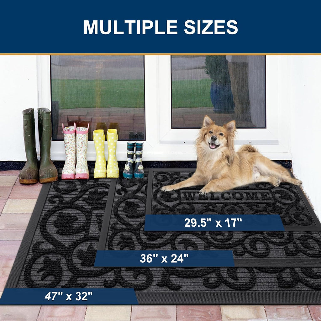 Smiry Front Door Mat Outside Entrance, Low Profile Rubber Doormat, 35x23