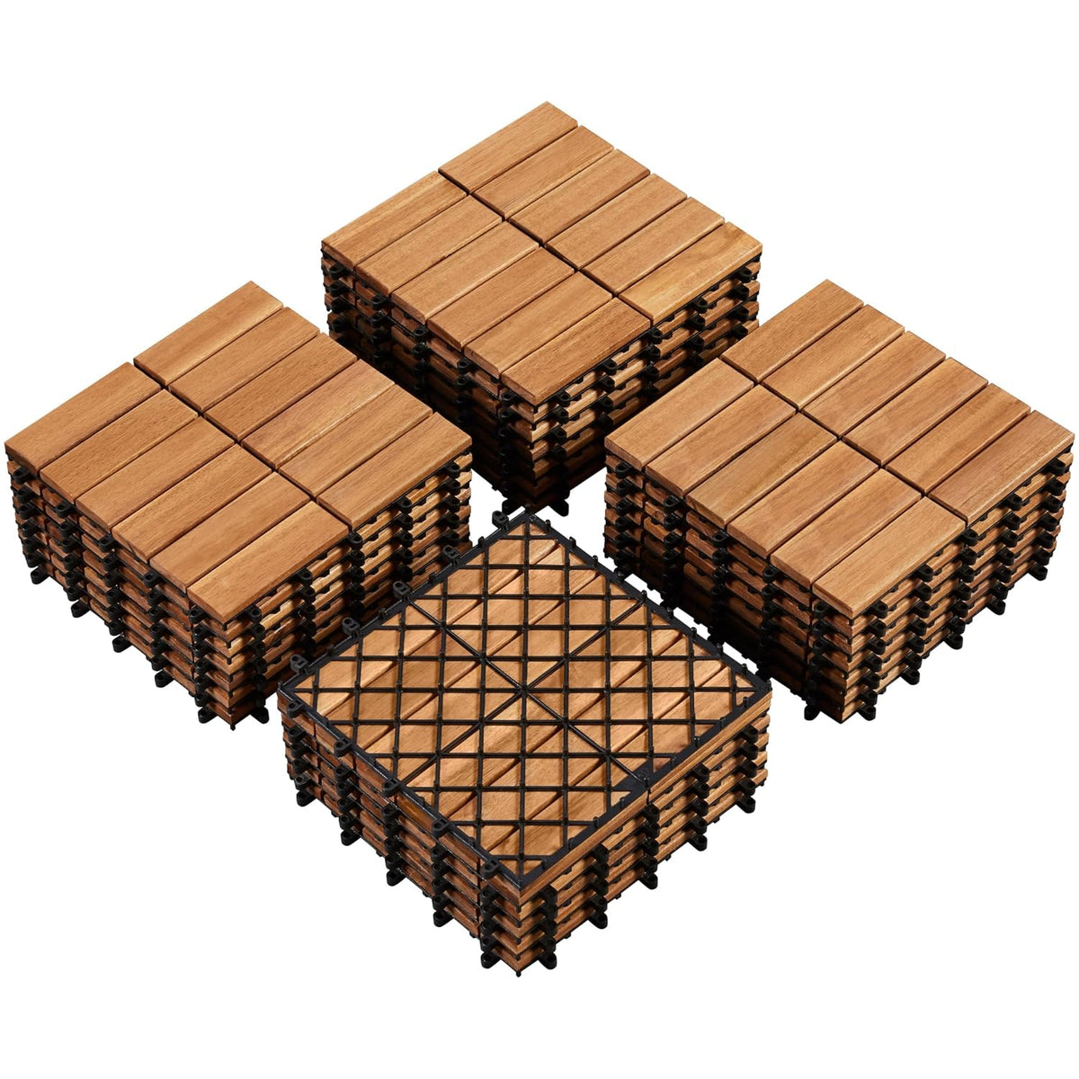 yaheetech 27pcs acacia interlocking deck tiles outdoor patio shown in use