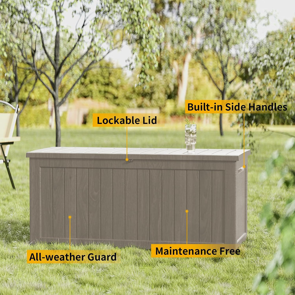 270 Gallon Resin Large Deck Box Organization and Storage Box for Patio, Outdoor Cushions, Garden Tools, Gray