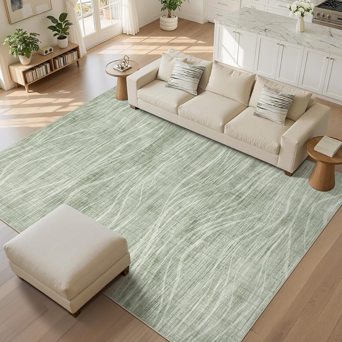WITSHOCK 8x10 Area Rugs for Living Room: Green Rug Washable Modern Carpet
