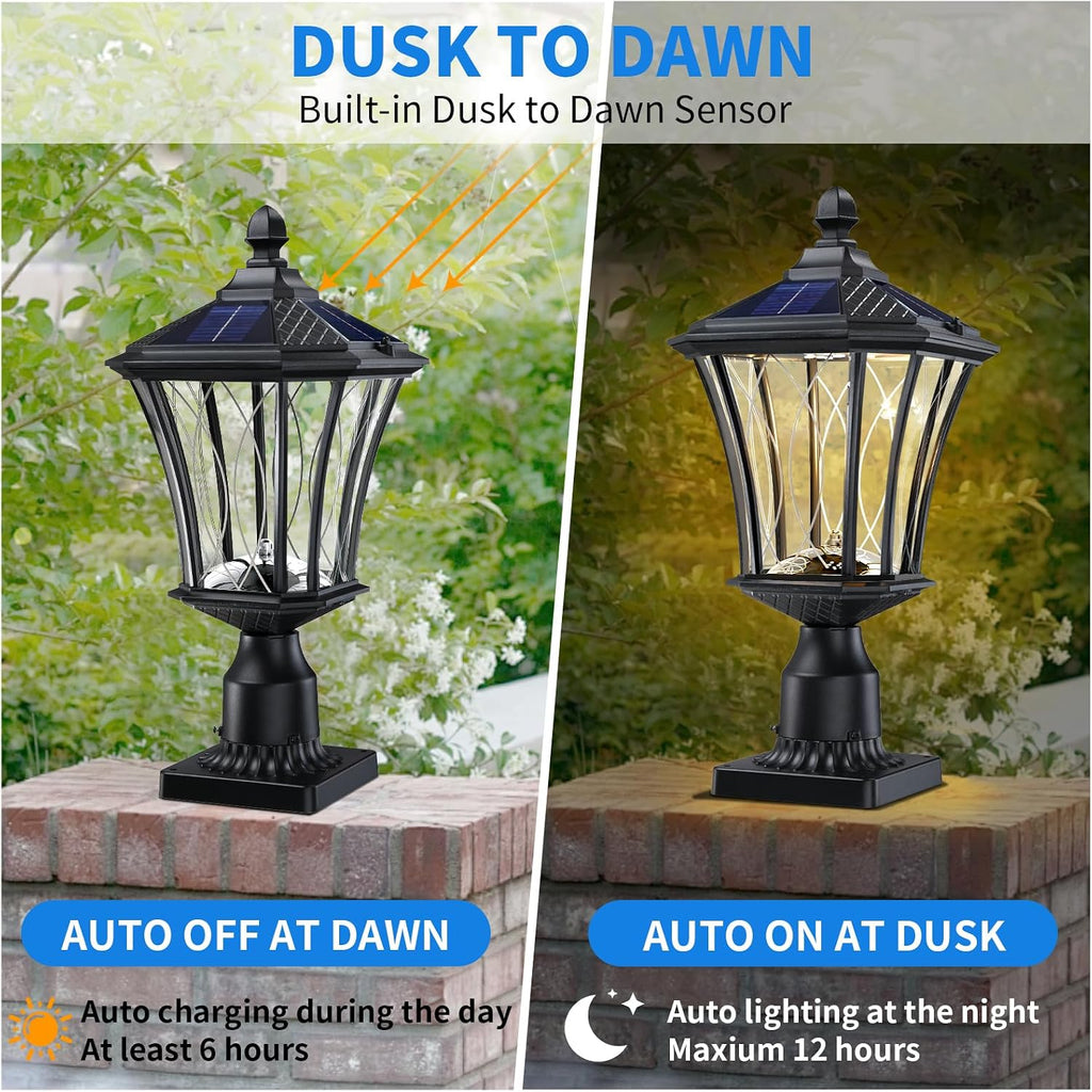 19.6" Solar Post Lights, Dusk to Dawn Solar Lamp Post Light, Black, 1 Pack