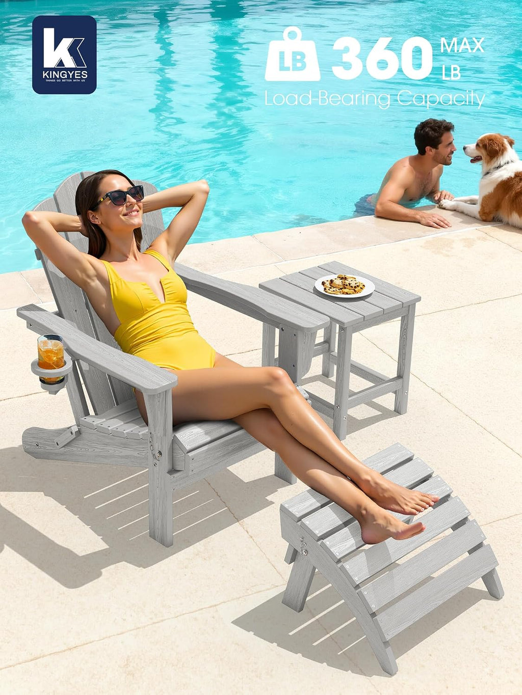 KINGYES Folding Adirondack Chair Set of 6 with Cup Holder, Silver Grey