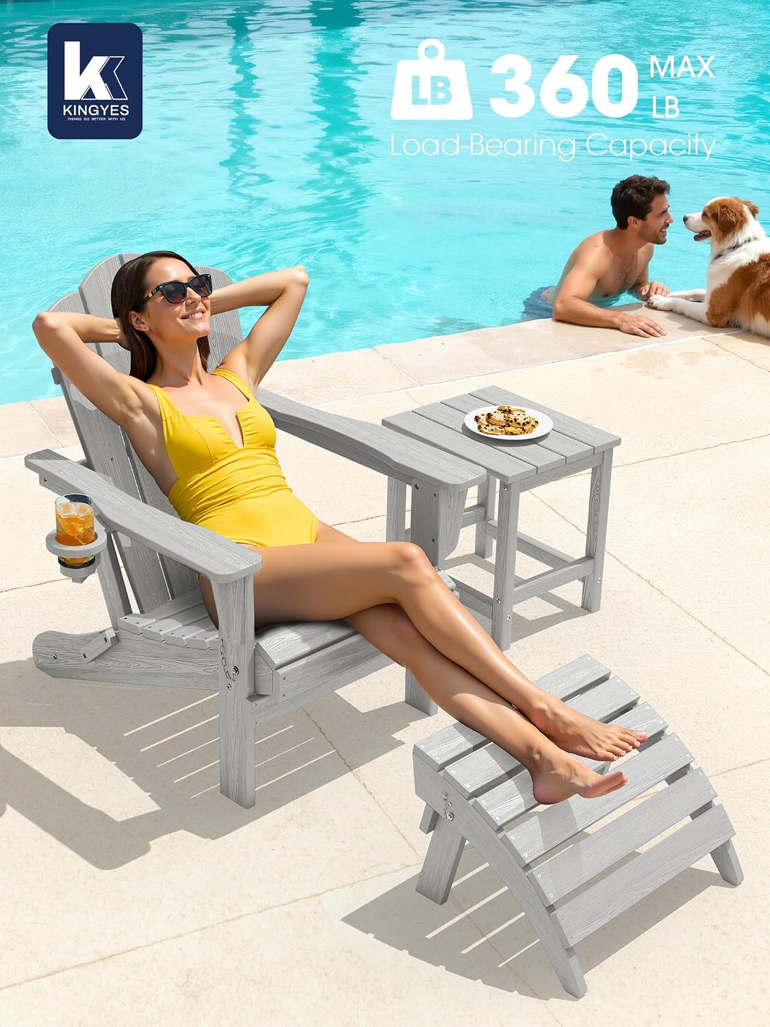 KINGYES Folding Adirondack Chair Set of 6 with Cup Holder, Silver Grey