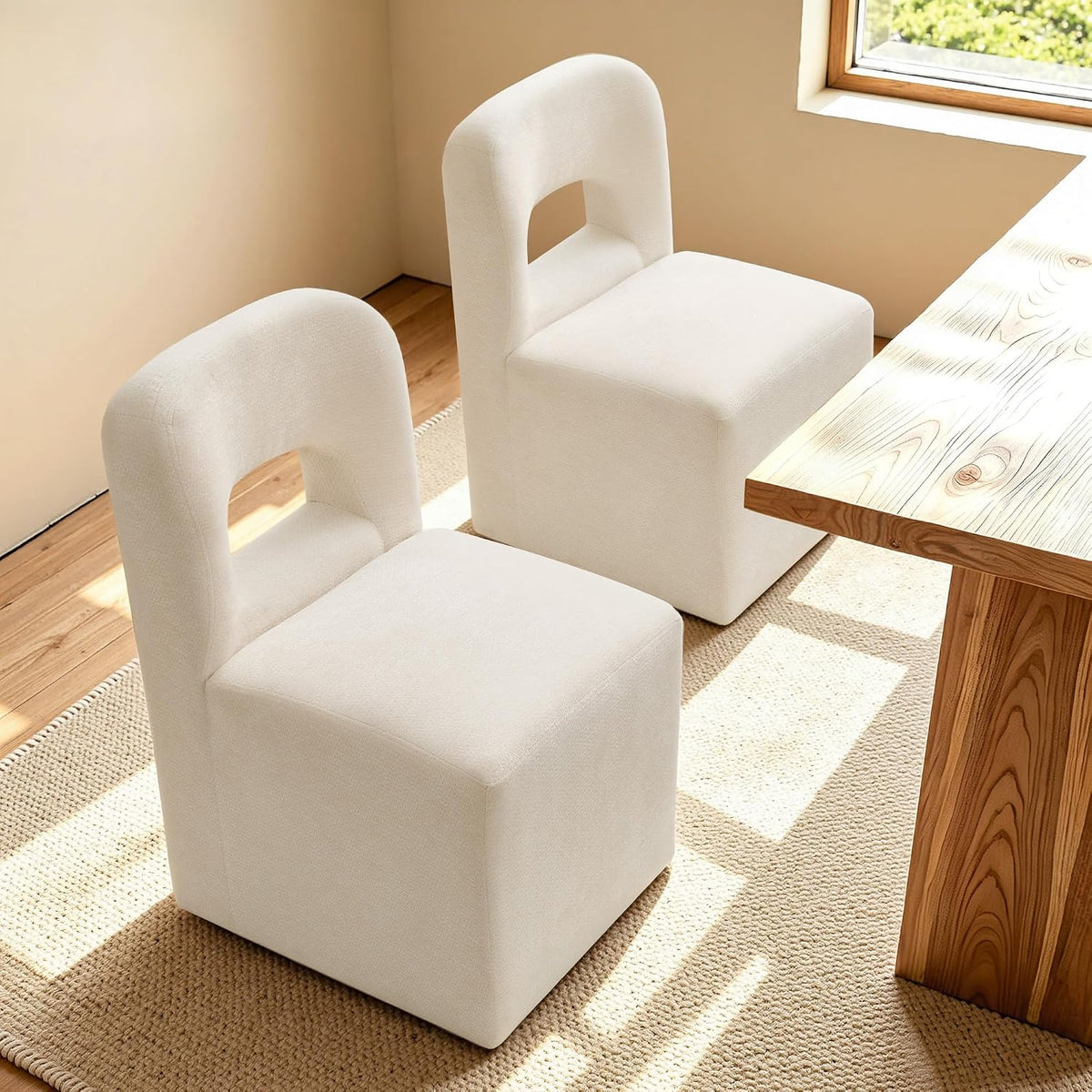 SUBRTEX Upholstered Dining Chairs Set of 2, Upgraded Openwork Design, Modern Kitchen Chairs with 4 Casters, Rolling Dining Chairs for the Bedroom, Reading Room, and Living Room, Beige