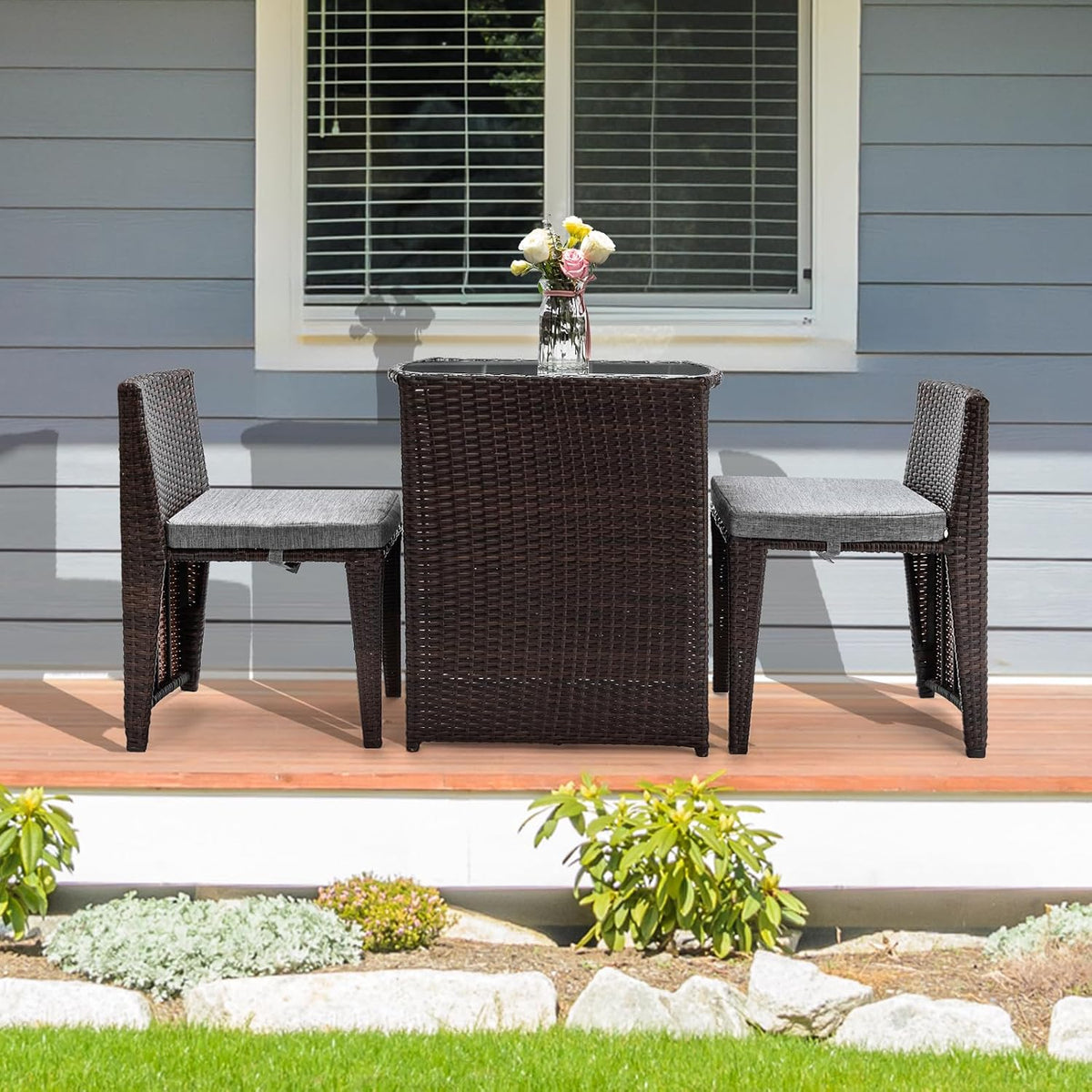 bonnlo 3 pcs wicker outdoor patio bistro set showing dimensions