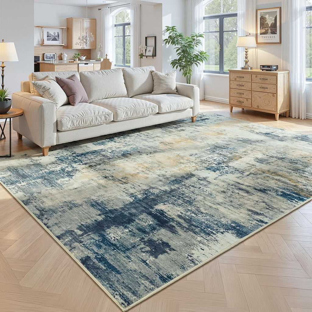 Beraliy Washable 6x9 Abstract Area Rugs for Living Room Bedroom, Blue