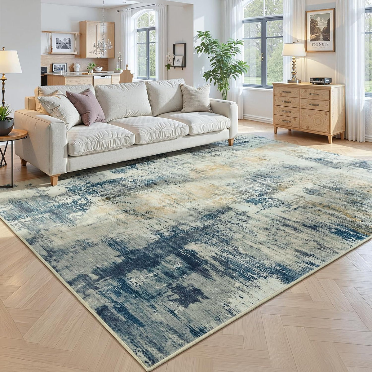 Beraliy Washable 6x9 Abstract Area Rugs for Living Room Bedroom, Blue