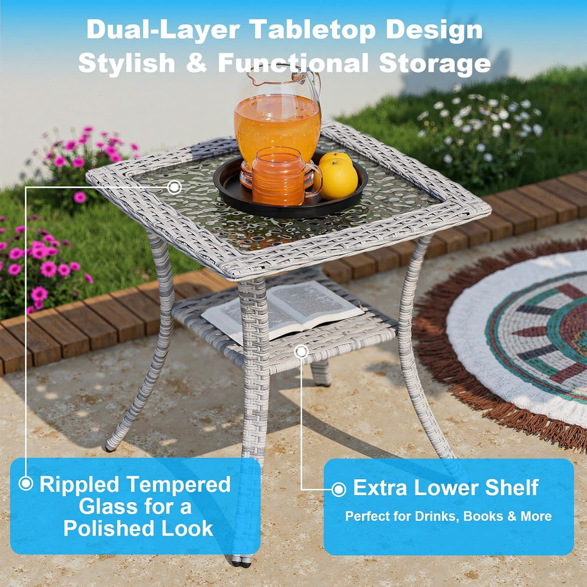 9-Piece Small Patio Furniture Set, Outdoor Swivel Rocking Chairs Set with 55,000 BTU Fire Pit Table Wicker Chairs and Ottomans, Patio Bistro Set for Balcony, Deck, Porch, Grass Green
