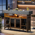 Loomie 63" Brown Bar Table Cabinet with LED, Drawers & Footrest for Home
