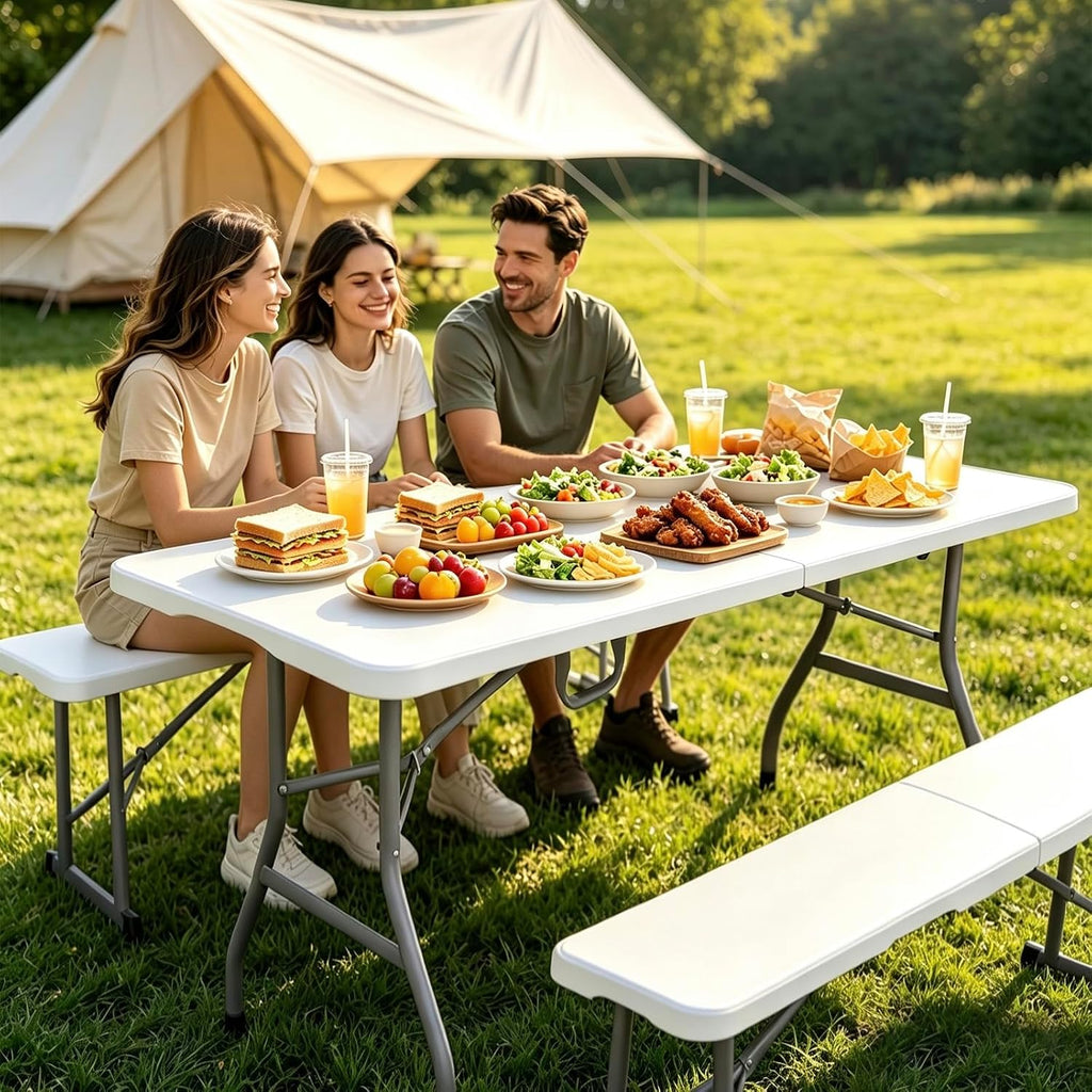 Folding Table 6ft, Heavy Duty Portable 6 Foot Foldable Table Plastic Large Folding Tables Indoor Outdoor for Camping, Picnic, Wedding and Party, White