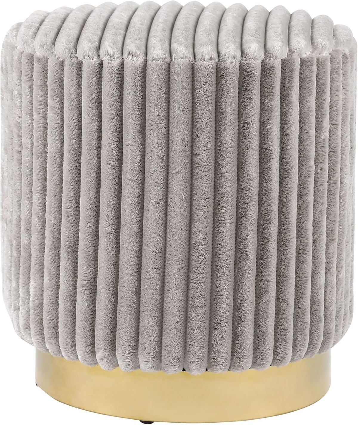 Furniture of America Vail Modern 17-inch Upholstered Ottoman with Channel Tufting and Gold Stainless Steel Base, Vanity Stool Chair, Small Foot Stool for Bedroom, Living Room, Entryway, Grey