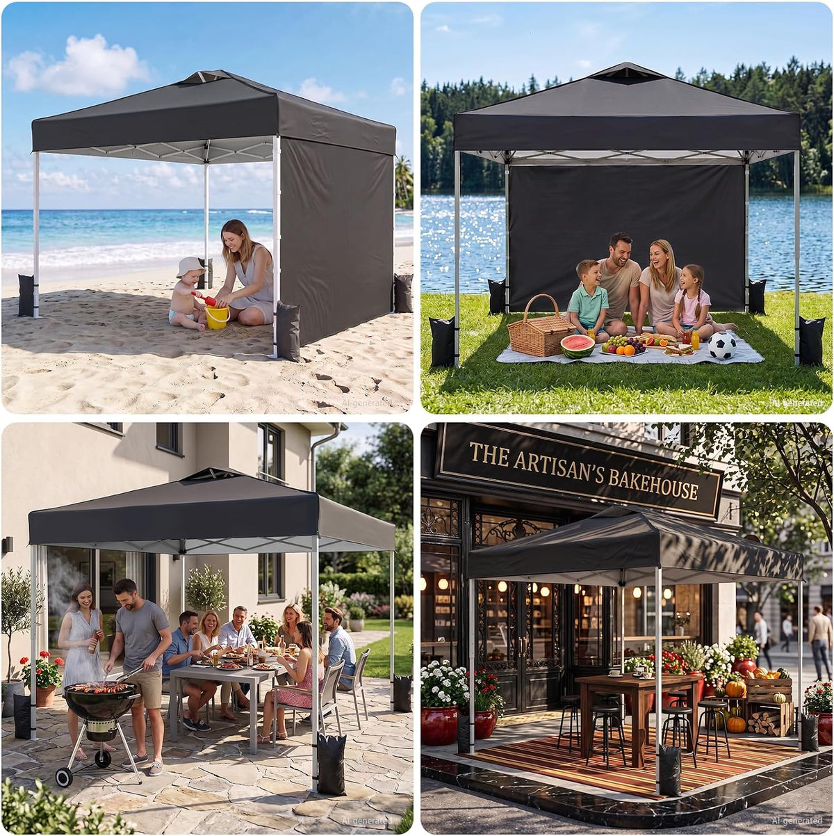 10x10 Pop Up Canopy Tent with Dual Vented Roof, One Push Setup, Black