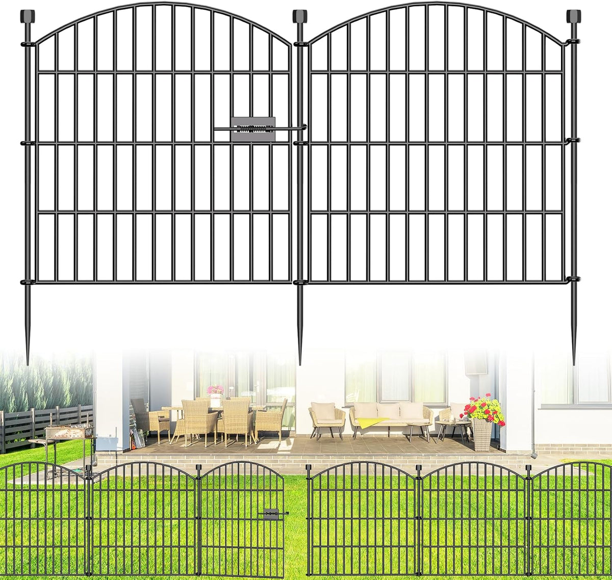 10 Panel No Dig Decorative Garden Fence with Gate 24" H x 20'L Dog Barrier