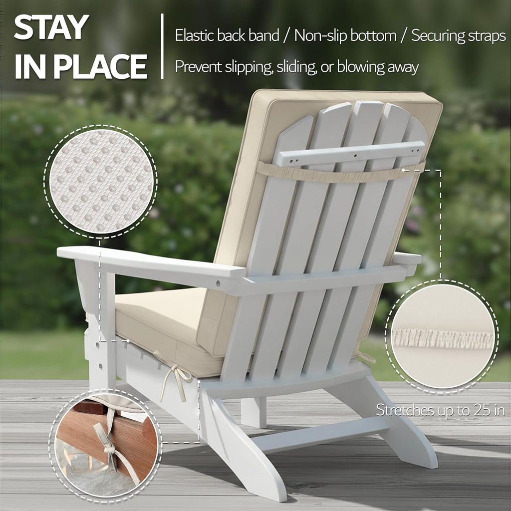 Outdoor Adirondack Chair Cushion - Removable Cover, Water-Repellent, Fade-Resistant, Non-Slip Bottom & Securing Straps, Universal Fit for Most Adirondack & Rocking Chairs - Cream