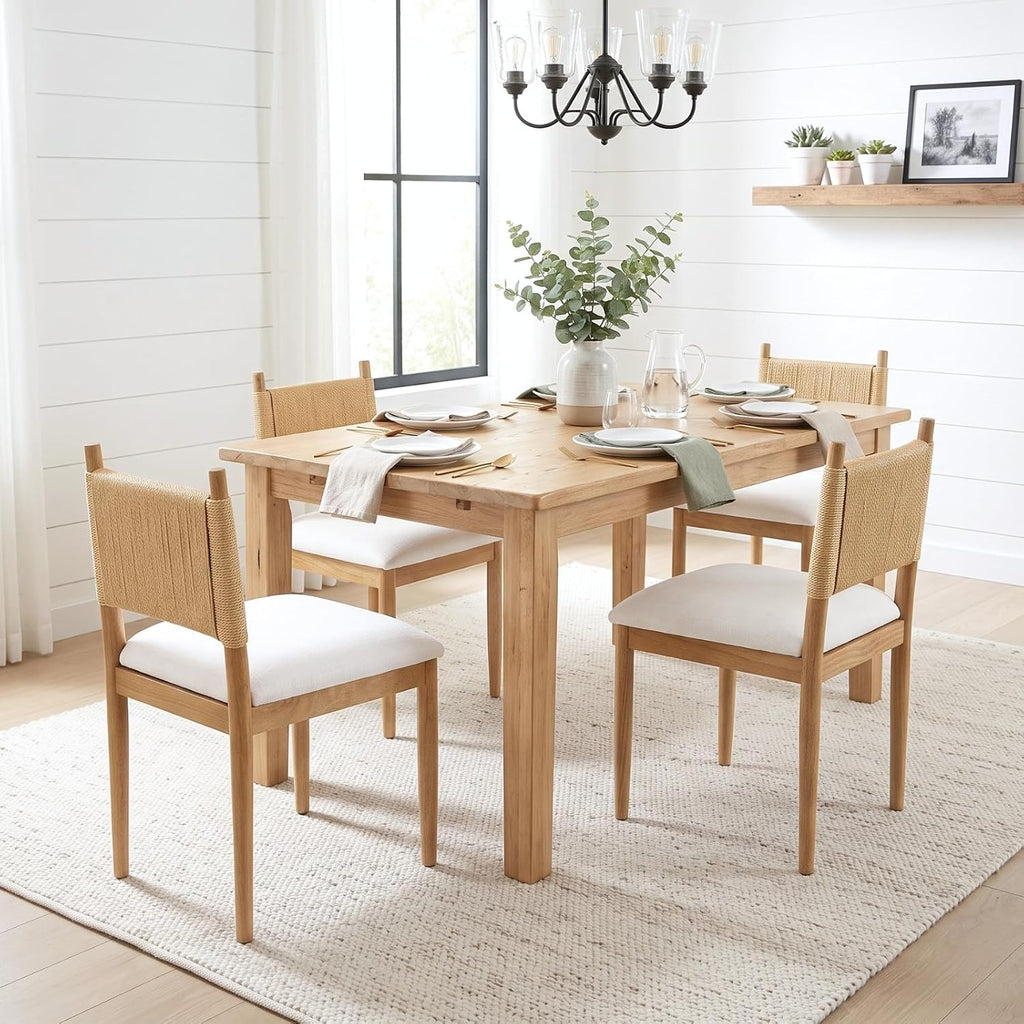 chairus Modern Coastal Woven Dining Chairs Set of 4, Natural Oak Wood