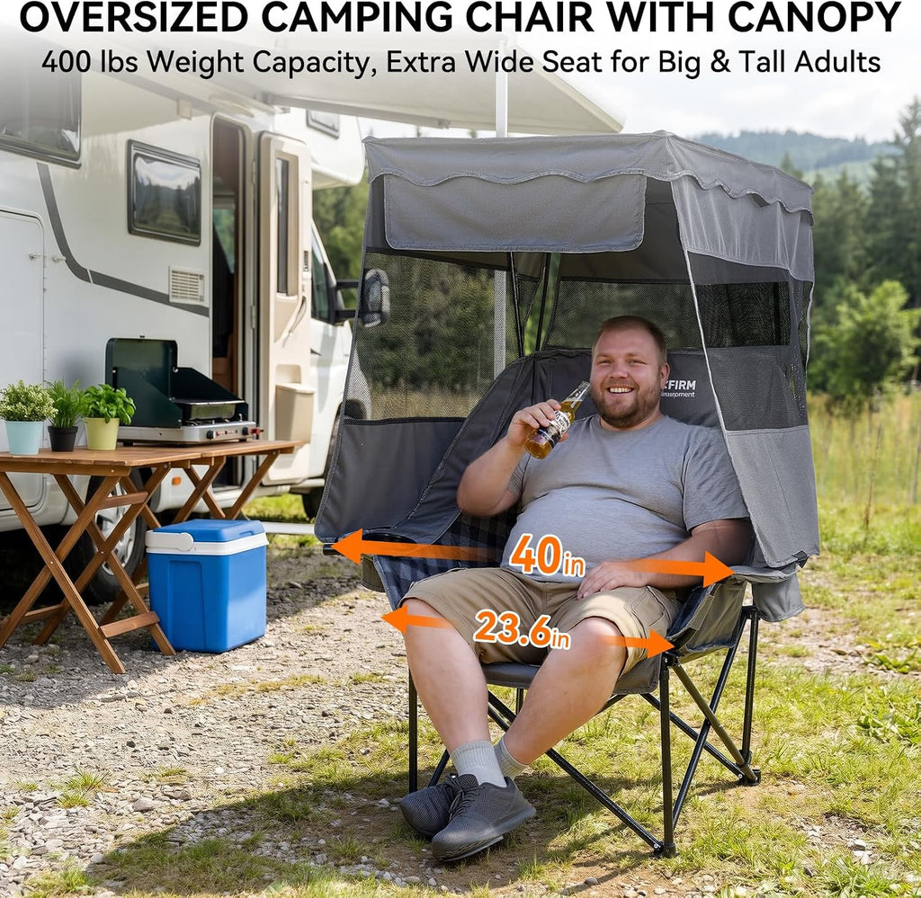 Huskfirm Oversized Camping Chair with Canopy Shade Heavy Duty Canopy Chair