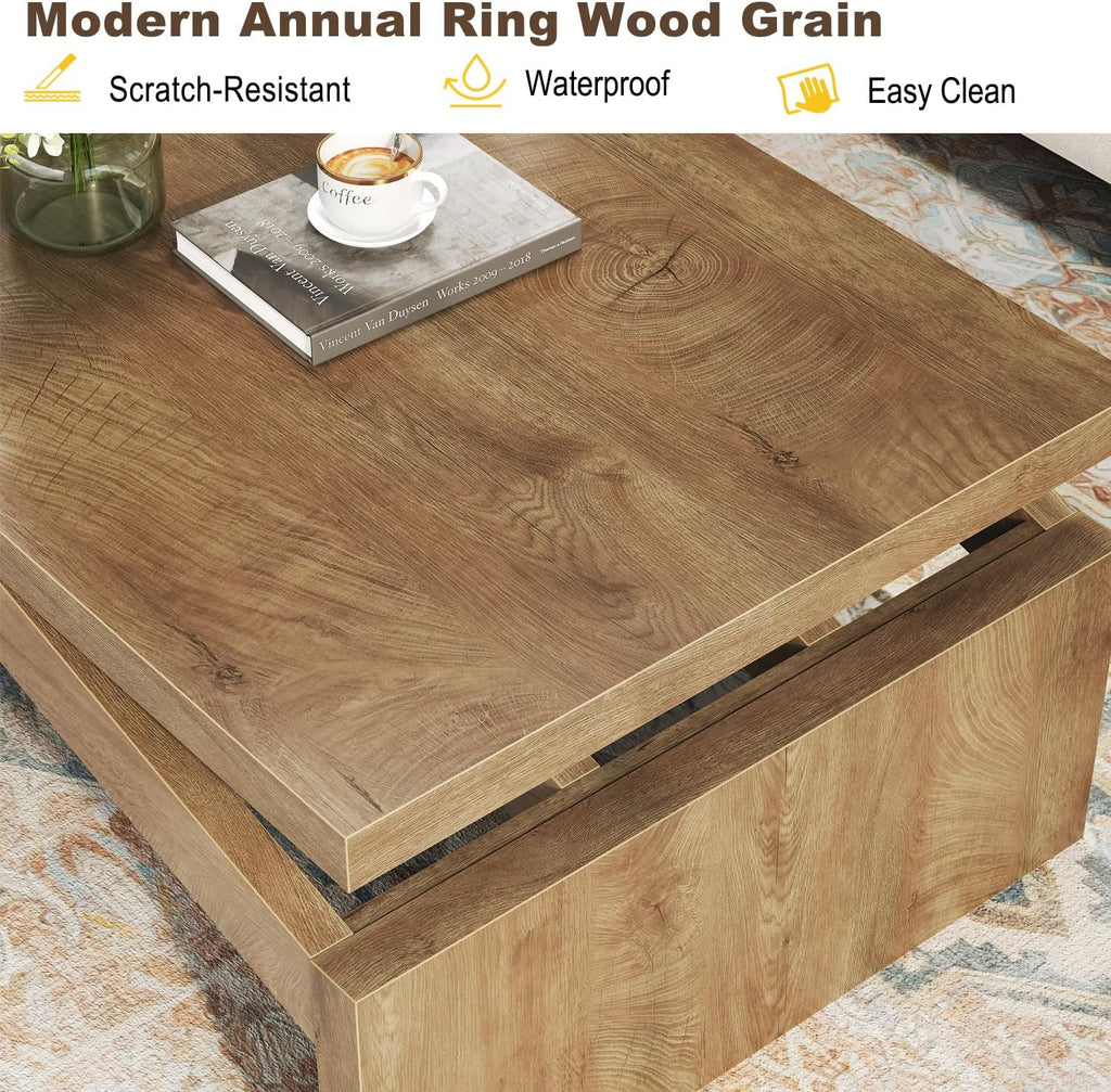LVB 47 Inch Modern Wood Coffee Table for Living Room, Annual Ring Wood