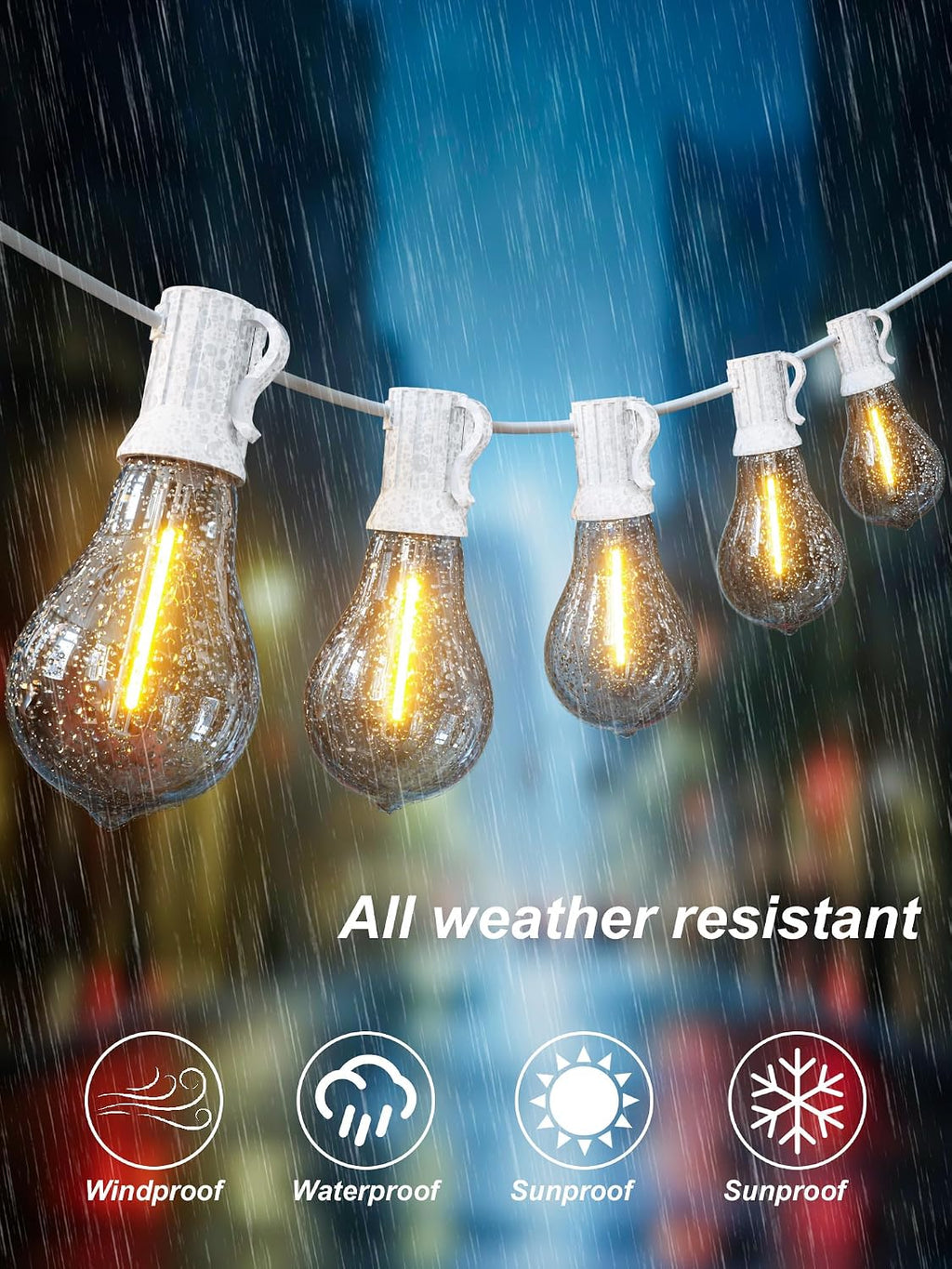 white outdoor string lights 120ft waterproof lighting for, side view