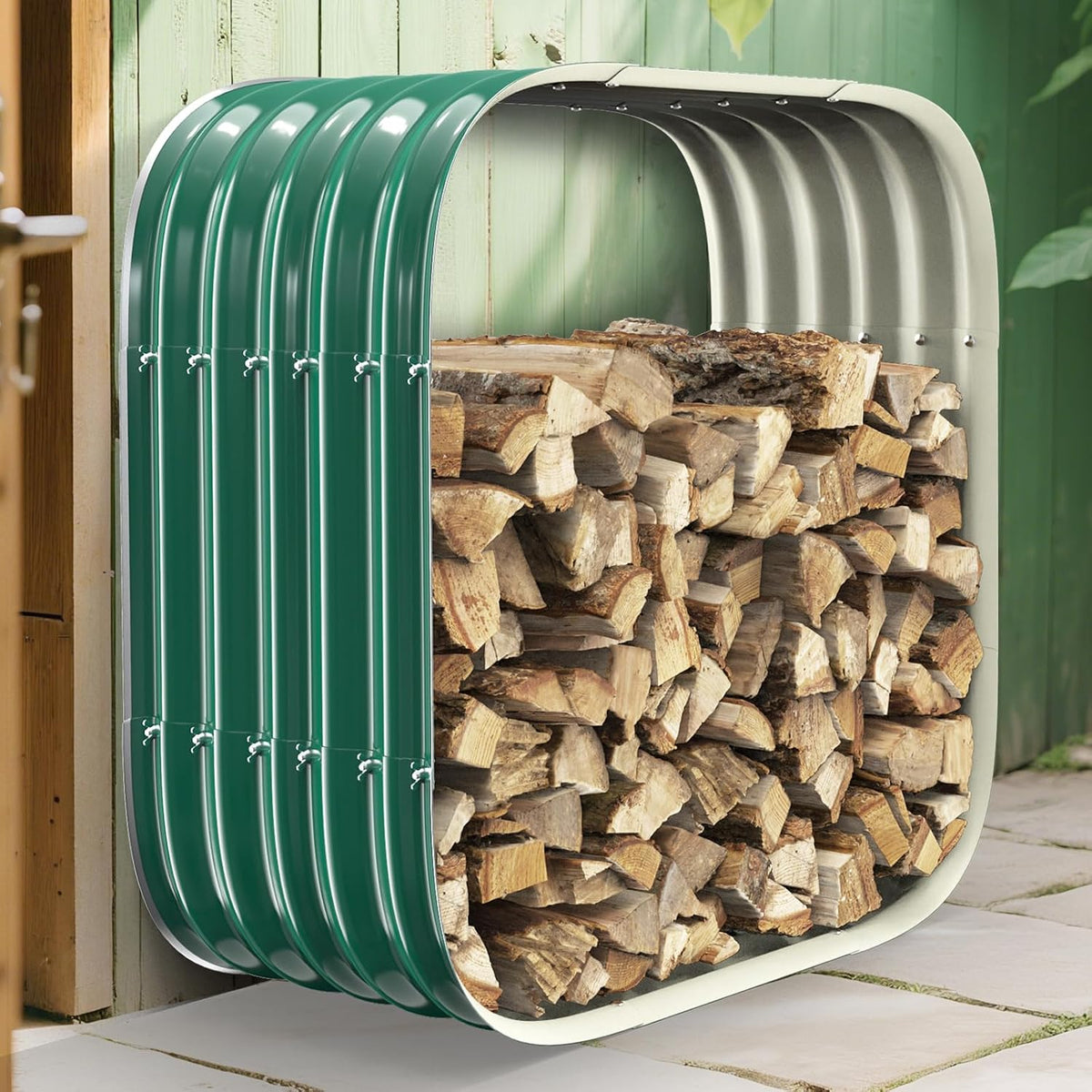 27.5 X 27.5 Inch Square Green Firewood Rack,Log Storage Outdoor / Indoor