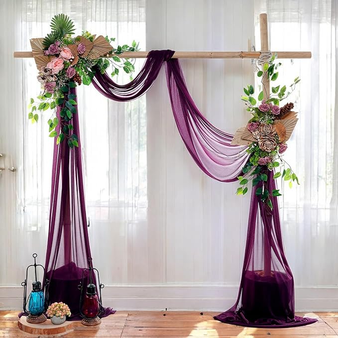 MDS Halloween Chiffon Draping Fabric - 2 Panel, 30" Wide x 40ft Long - Sheer Spooky Arbor & Canopy Drapery for Haunted House Backdrops, Party Ceilings, DIY Costumes & Themed Events - Eggplant (Pack of 2)