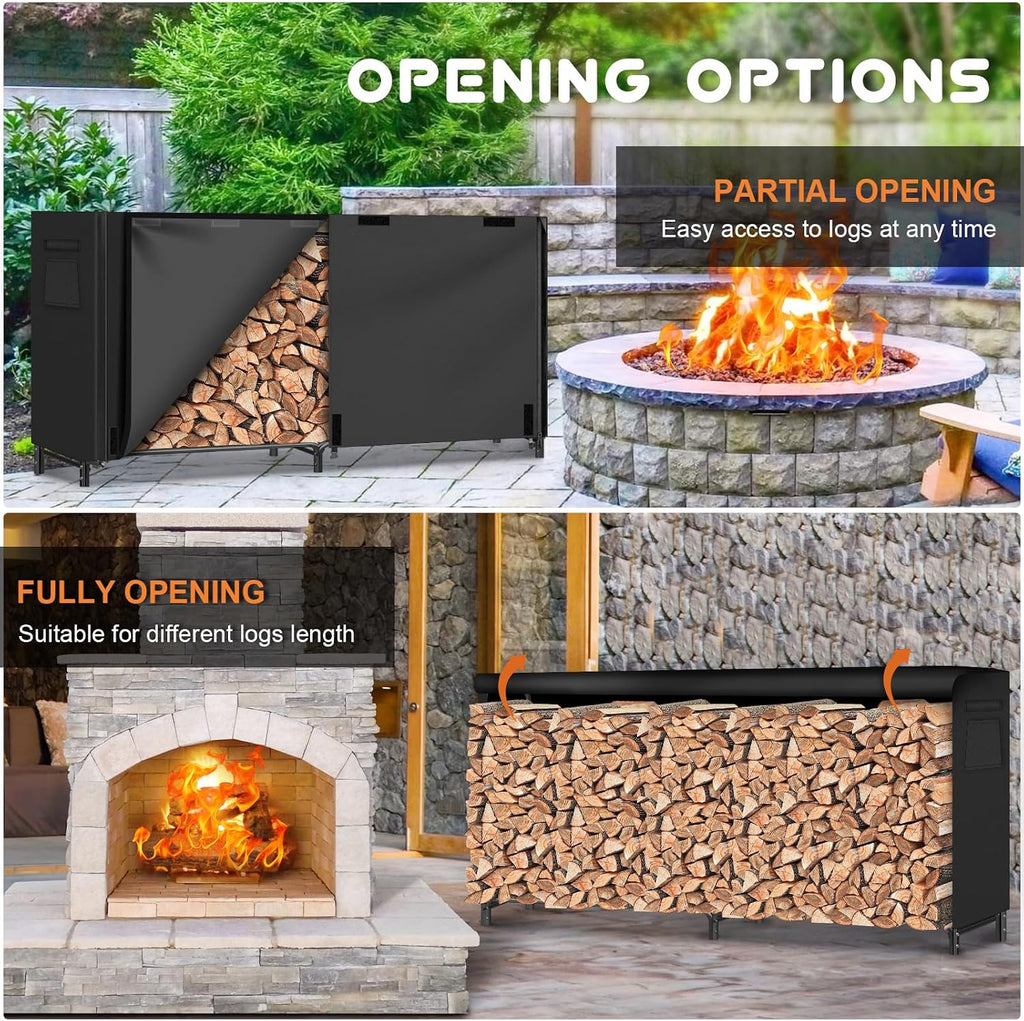 Gtongoko 8FT Firewood Rack Outdoor with Cover, Large Wood Storage Rack