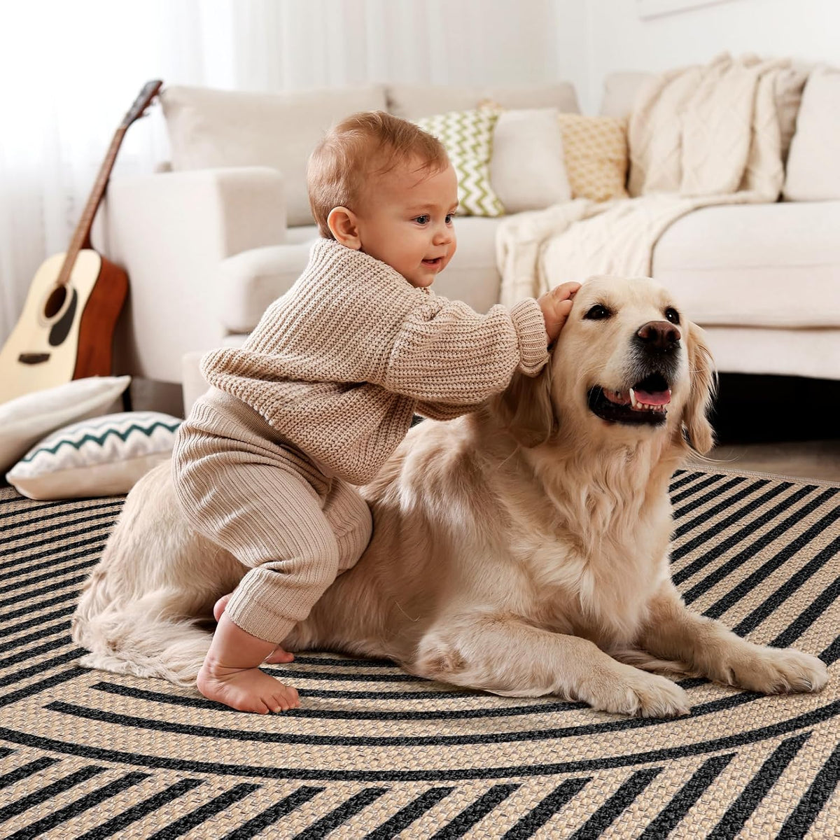 Tangsoo Easy Jute 5x7 Large Washable Non-Slip Area Rug for Dining Room